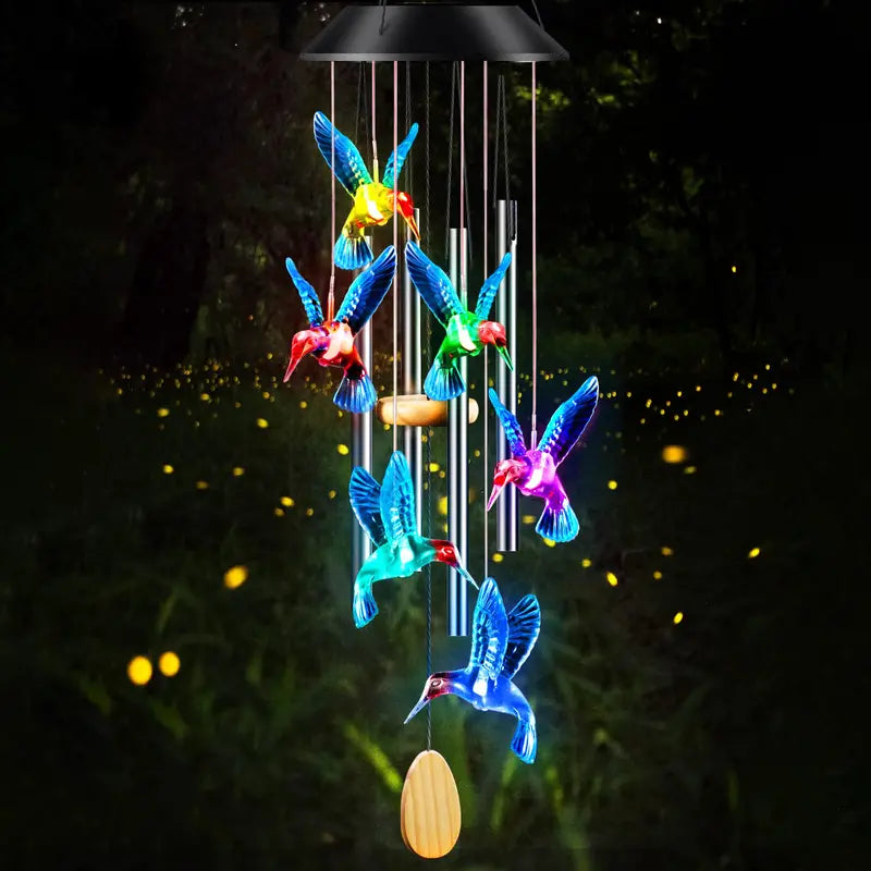 Campanilla Solar Colibrí Azul Luz Multicolor