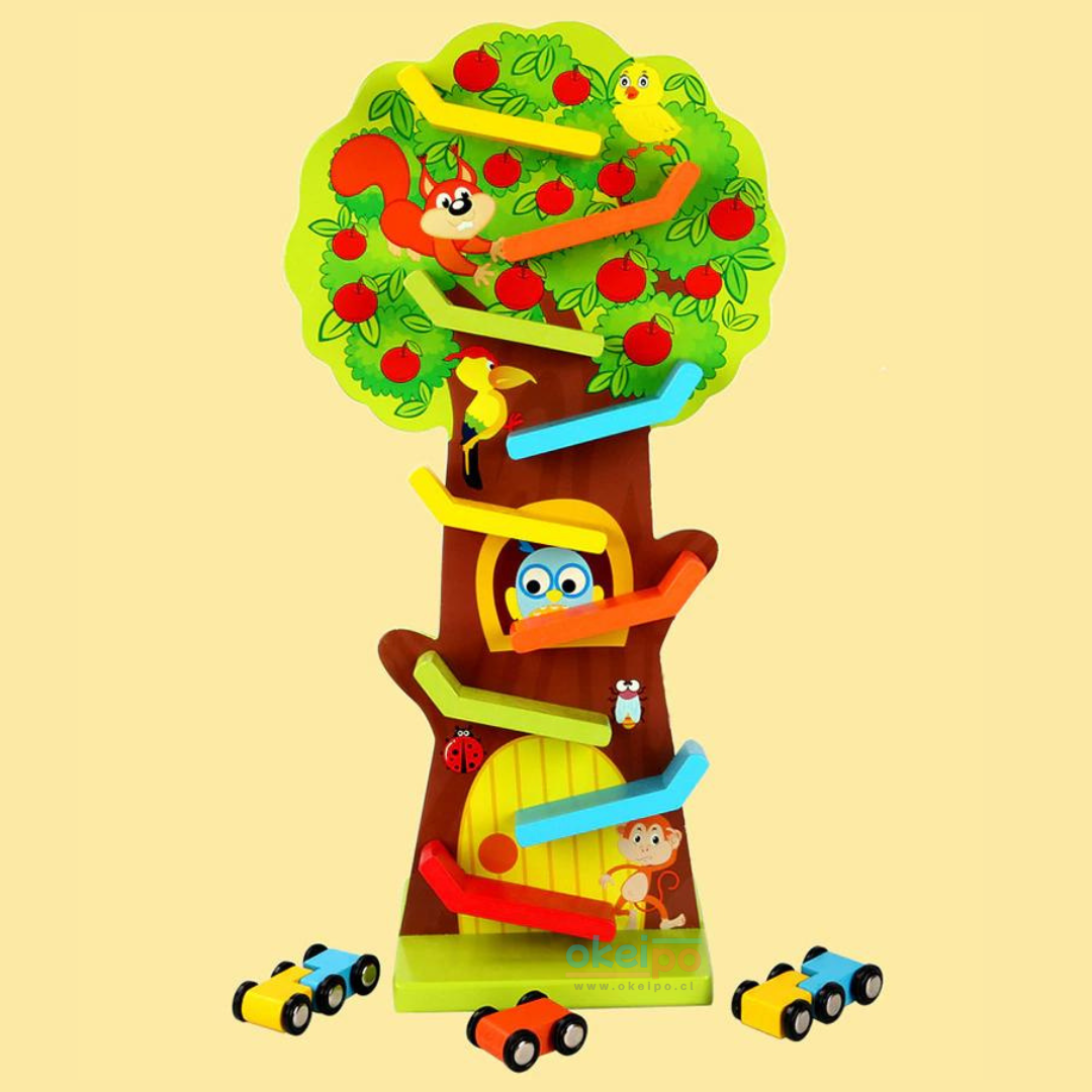 Pista Árbol con Autos de Madera