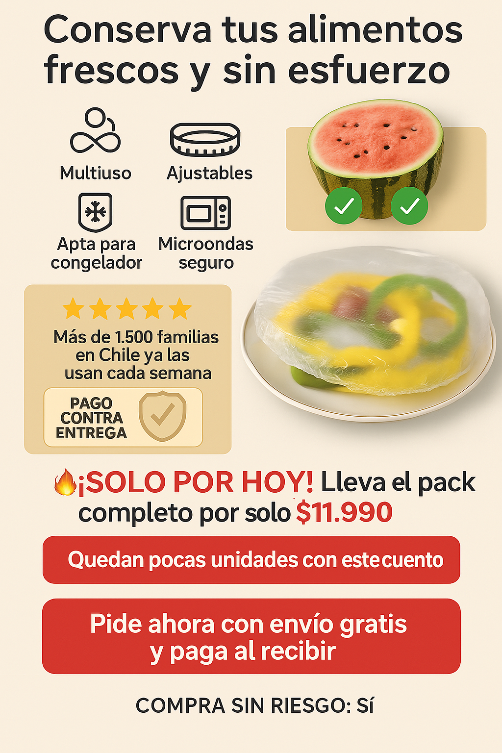 Dile adiós a la comida contaminada! 🪰 Protege tus alimentos con nuestras cubiertas Multiuso. 🍉⌛