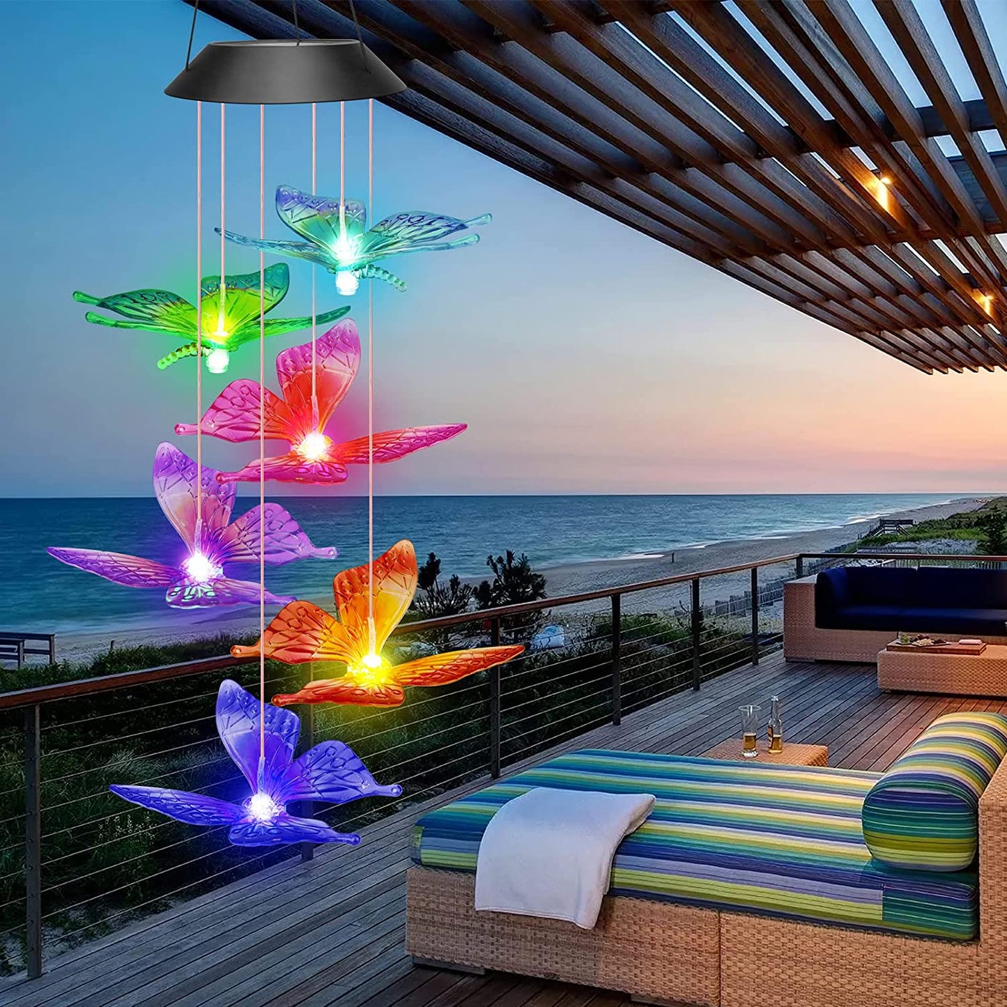 Colgante Solar Mariposas Luz Multicolor - Okeipo