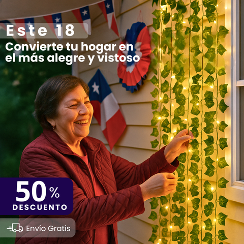 Cascada Solar Hojas y Luces 3x1m - ¡Decora tu Hogar para este 18!