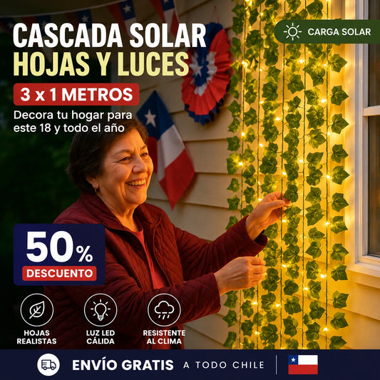Cascada Solar Hojas y Luces 3x1 m