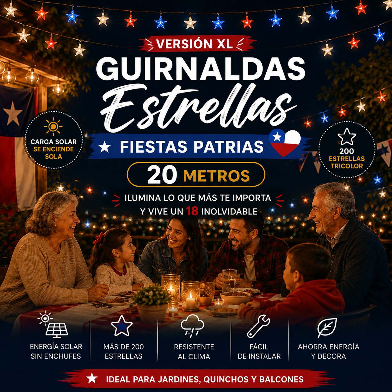 Guirnalda XL Solar Estrellas Patrias