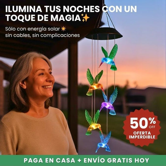 Colgante Solar Colibrí Luz Multicolor - Belleza, color y tranquilidad ¡Sin enchufes ni esfuerzo!