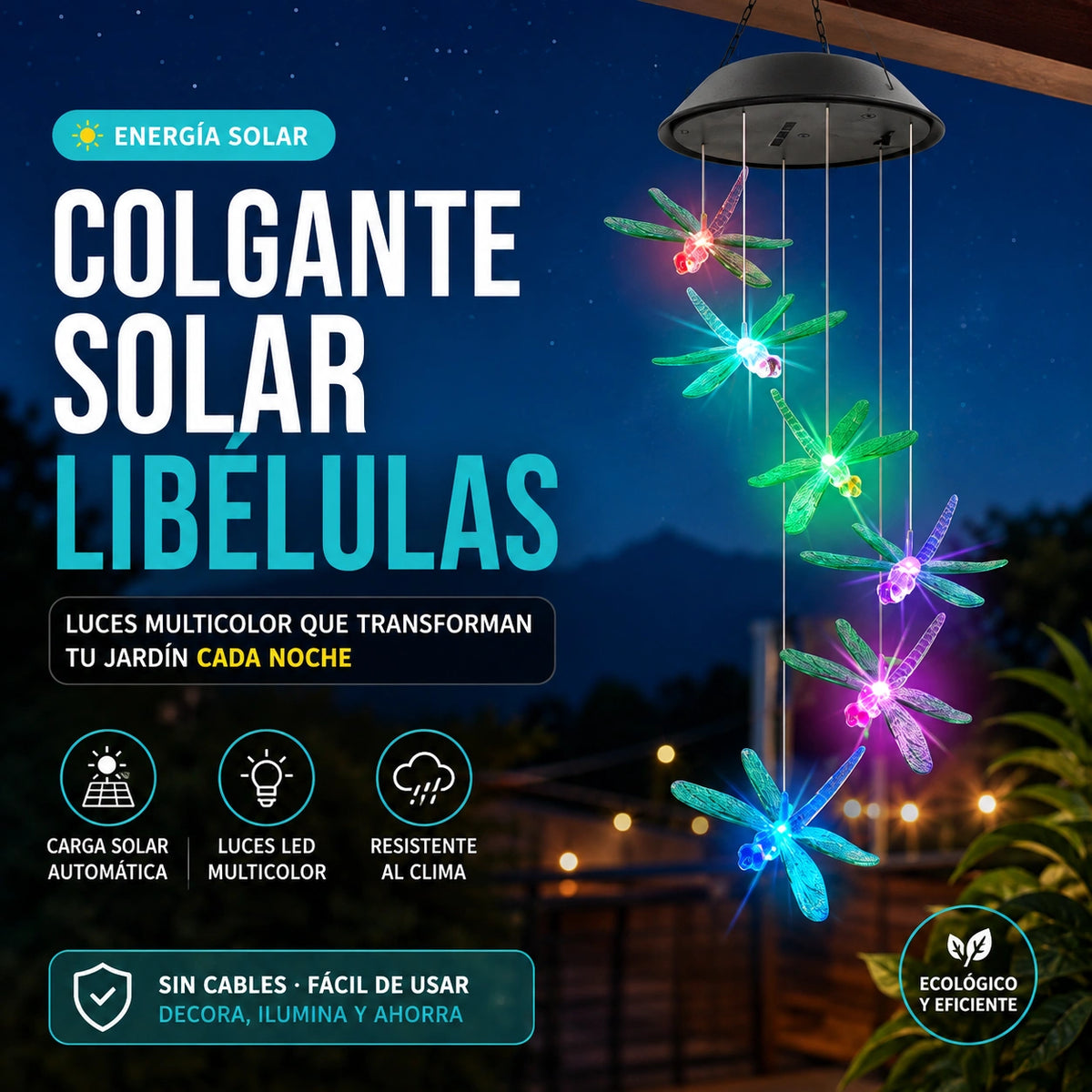 Colgante Solar Libélulas Luz Multicolor