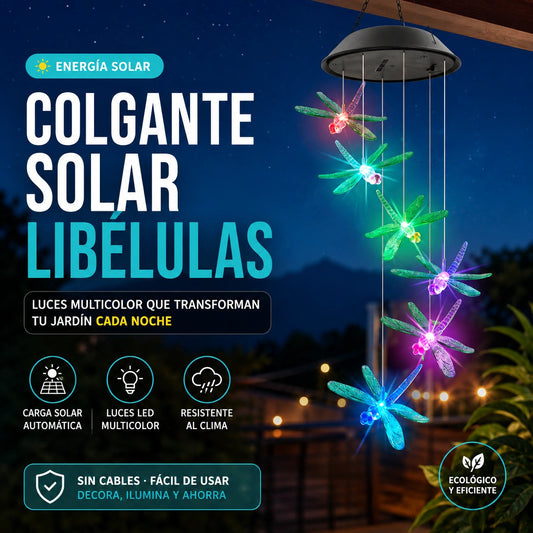 Colgante Solar Libélulas Luz Multicolor