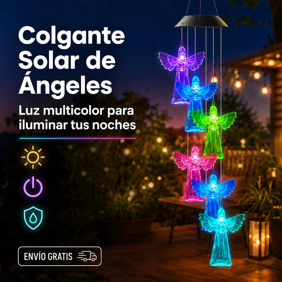 Colgante Solar Ángeles Luz Multicolor