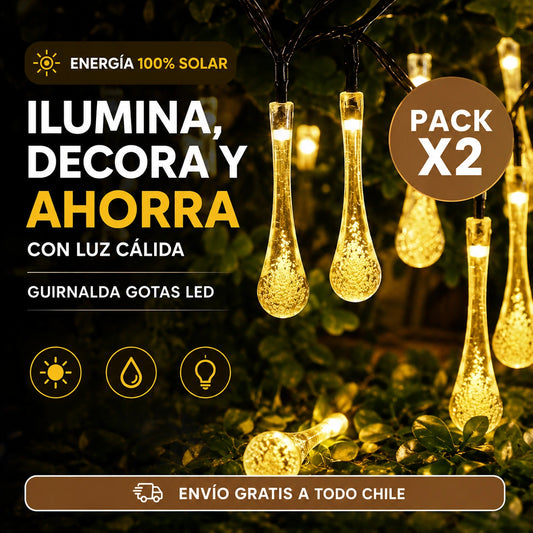 Pack 2 Guirnalda Gotas Led Luz Cálida