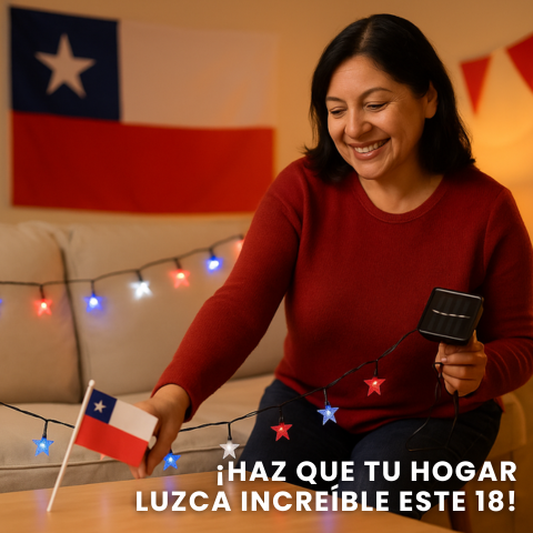 Guirnalda Solar Estrellas Patrias 10 metros - Tu Hogar Listo para Fiestas Patrias
